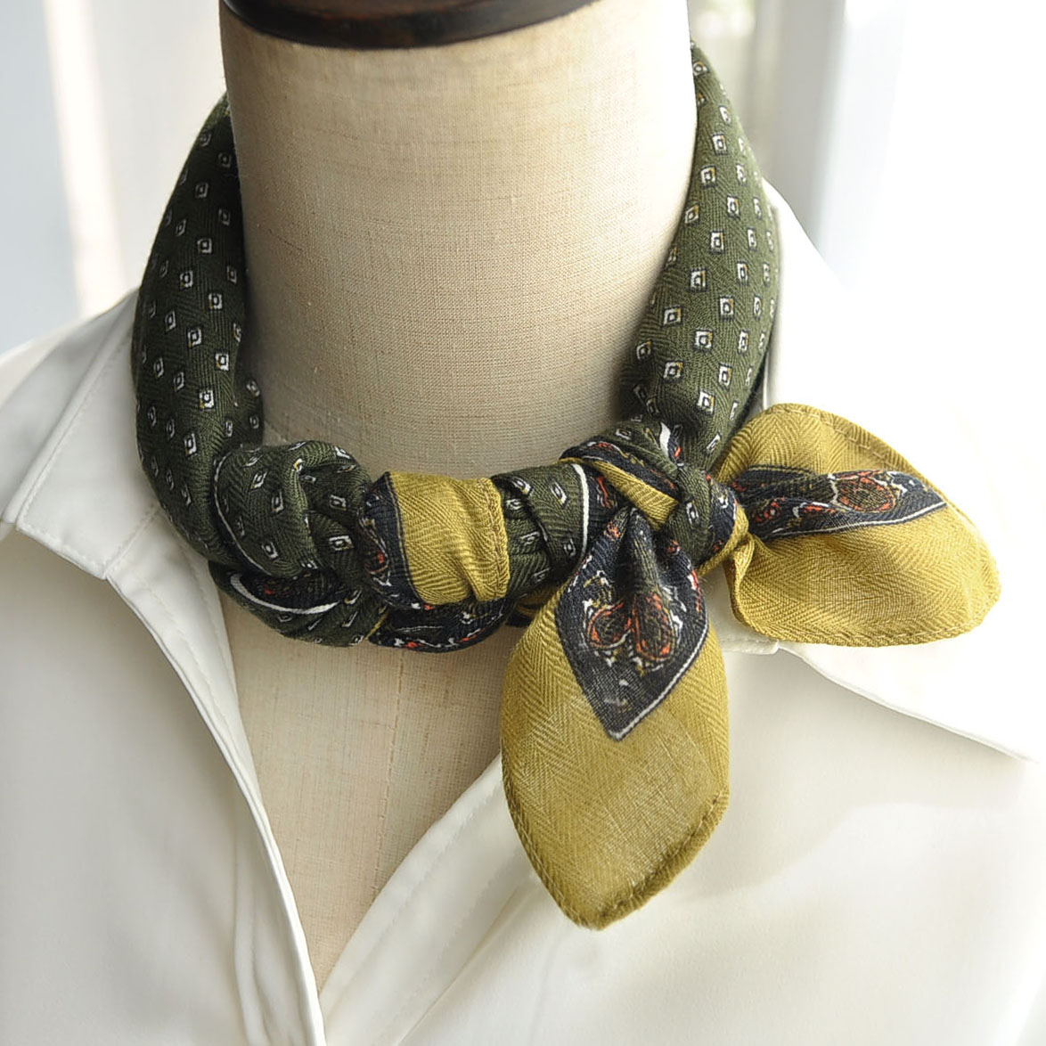 复古小格方巾法式高级感围巾丝巾