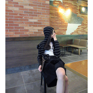 韩国童装2024早秋女童连帽外套 显瘦百搭洋气中大童亲子条纹帽衫