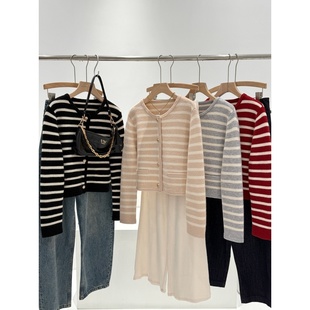 小香风撞色针织开衫 淘到国外商场1k T200 100羊毛 捡漏