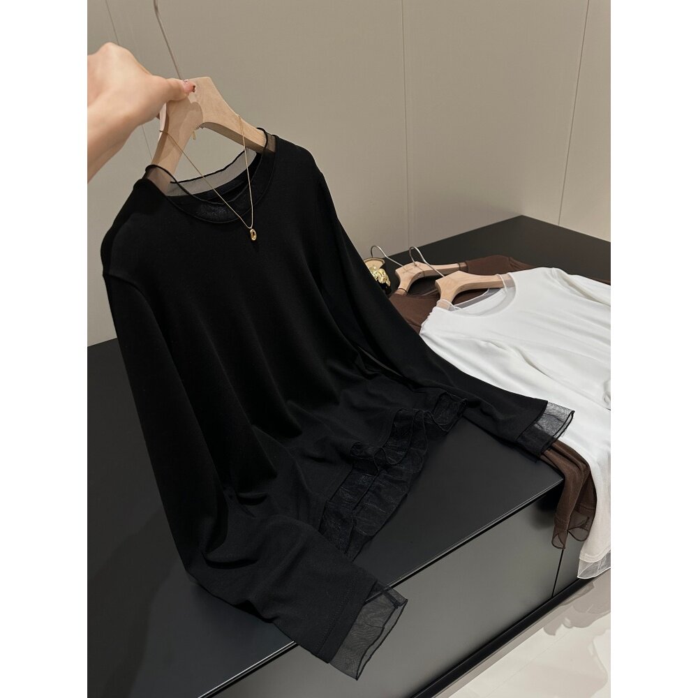 高品质！精品订单！同品质117+欧根纱拼接长袖0680