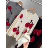 精品单 T856 立体樱桃针织衫 羊毛羊绒拉绒 同品质600