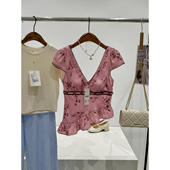 捡漏 不规则碎花上衣N470 法式 淘到国外商场330 大V领女装