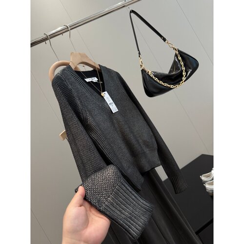客供面料！莫代尔+棉！国外730+V领金属感毛衣Z275