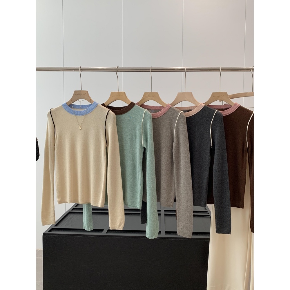 捡漏！6羊毛～红人店159+早秋毛针织衫上衣女撞色针织打底衫R499