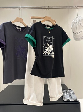 性价比！红人店同品质185+双色面料刺绣t恤W174