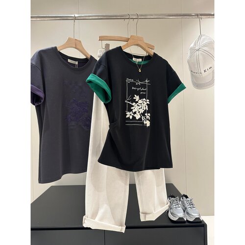 性价比！红人店同品质185+双色面料刺绣t恤W174