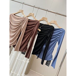 省一百多！小几十捡漏！国外商场200+垂感打底褶皱斜肩上衣R684