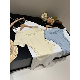 省一半!红人店同品质129+网纱拼接花边漏肩上衣W611