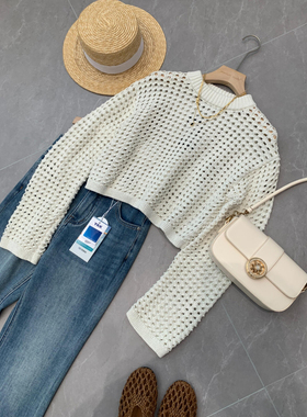 捡漏！早秋套头衫上衣女个性设计感短款毛衣简约镂空针织衫R347