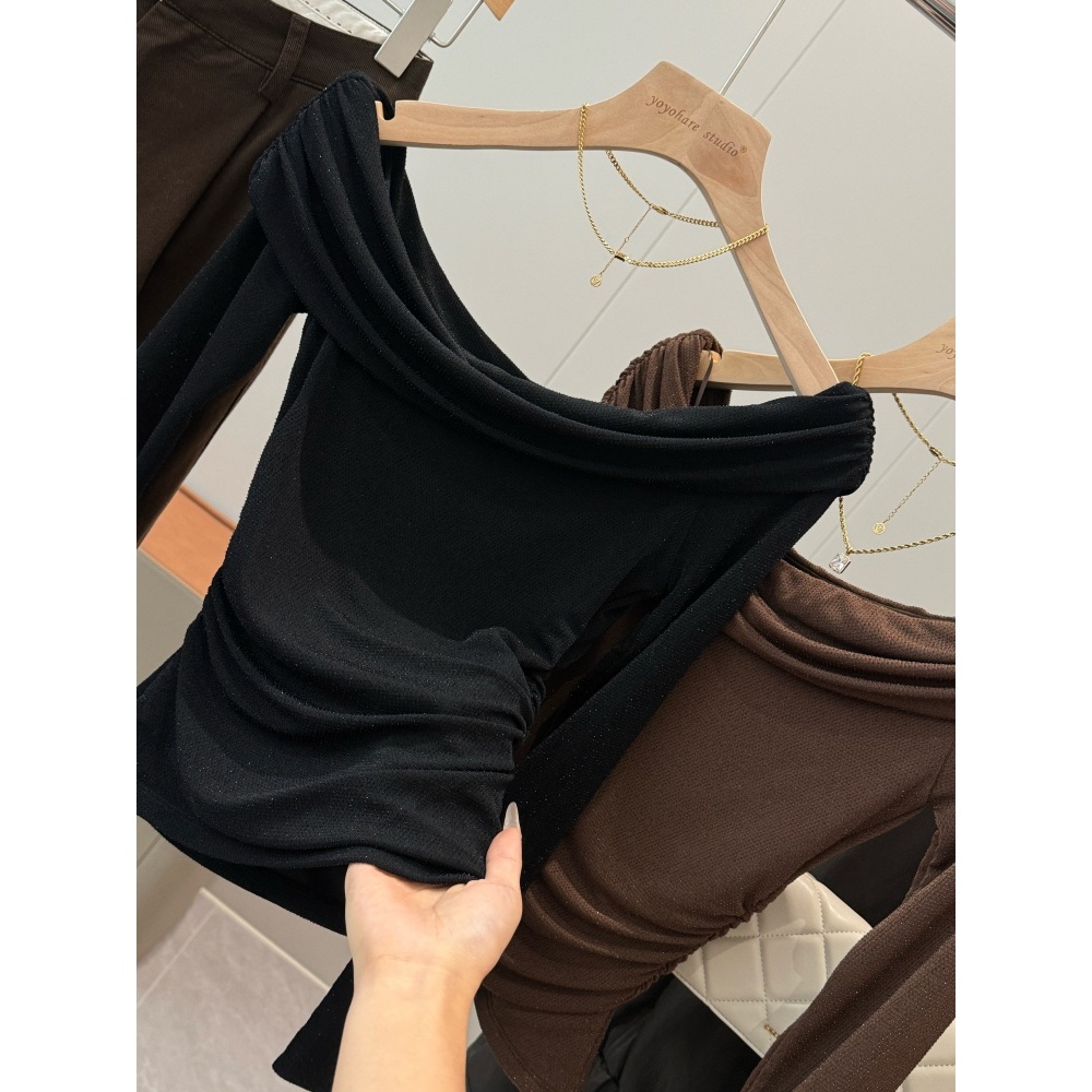 几十块！非平替～国外商场190+细闪斜肩上衣S081