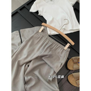 简约休闲裤 提前款 纯色麻裤 长裤 Q890 29亚麻门店219松紧腰直筒裤