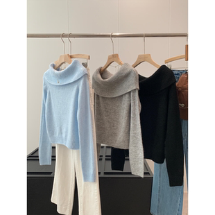 一字肩翻领针织衫 设计感套头衫 R870 淘到门店249 捡漏