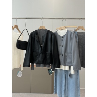 秋冬短外套女上衣pu软皮短款 红人店199 夹克R390 捡漏 几十块