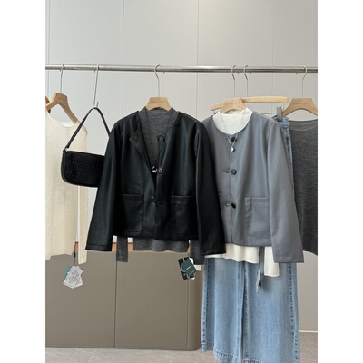 几十块！捡漏！红人店199+秋冬短外套女上衣pu软皮短款夹克R390