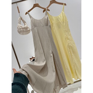 亚麻吊带开衩长裙Y825 淘到国外商场240 捡漏 30亚麻