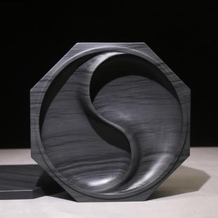 八寸乾坤八卦砚/歙砚老坑水波纹眉纹实用收藏带盖籽料龙尾端砚台文房四宝带盖墨海圆形素砚大号精品原石砚台