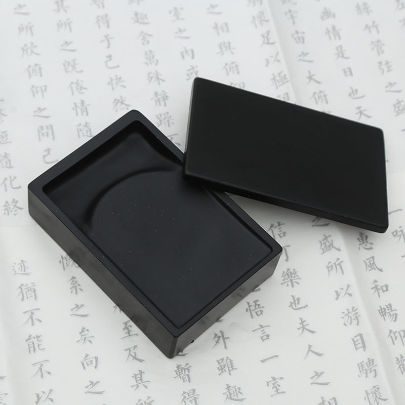 中国歙砚 文人素砚 精品原石金星长方带盖籽料手工砚台端砚文房