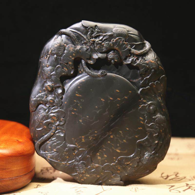 镇店孤品 九龟荷叶砚 歙砚老坑四大名坑眉子坑眉纹金星籽料 文房四宝稀品原石砚台精品端砚摆件礼品歙砚墨砚
