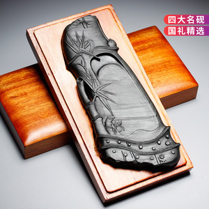 知足常乐 安徽歙砚高档砚台 老坑四大名坑眉子坑眉纹芙蓉溪籽料非端砚 文房四宝砚石收藏送礼佳品