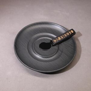 万石君精工手刻 茶托圆砚 老坑水波纹原石砚台 大尺寸墨碟素砚 文房四宝家居壶承特价精品端砚砚台墨砚成人