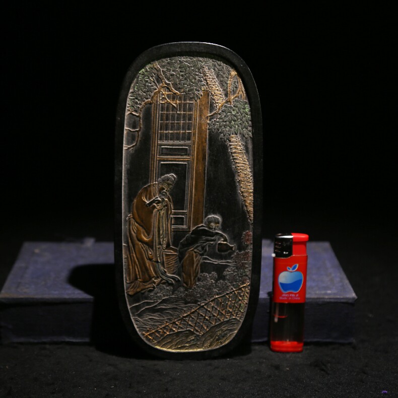 徽墨程君房古法配方墨 赏菊图 大型工艺油烟老墨条墨锭墨块收藏墨