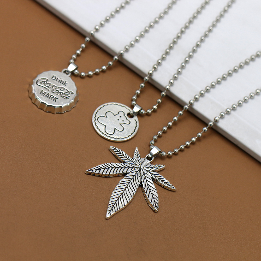 枫叶吊坠项链手工饰品古银
