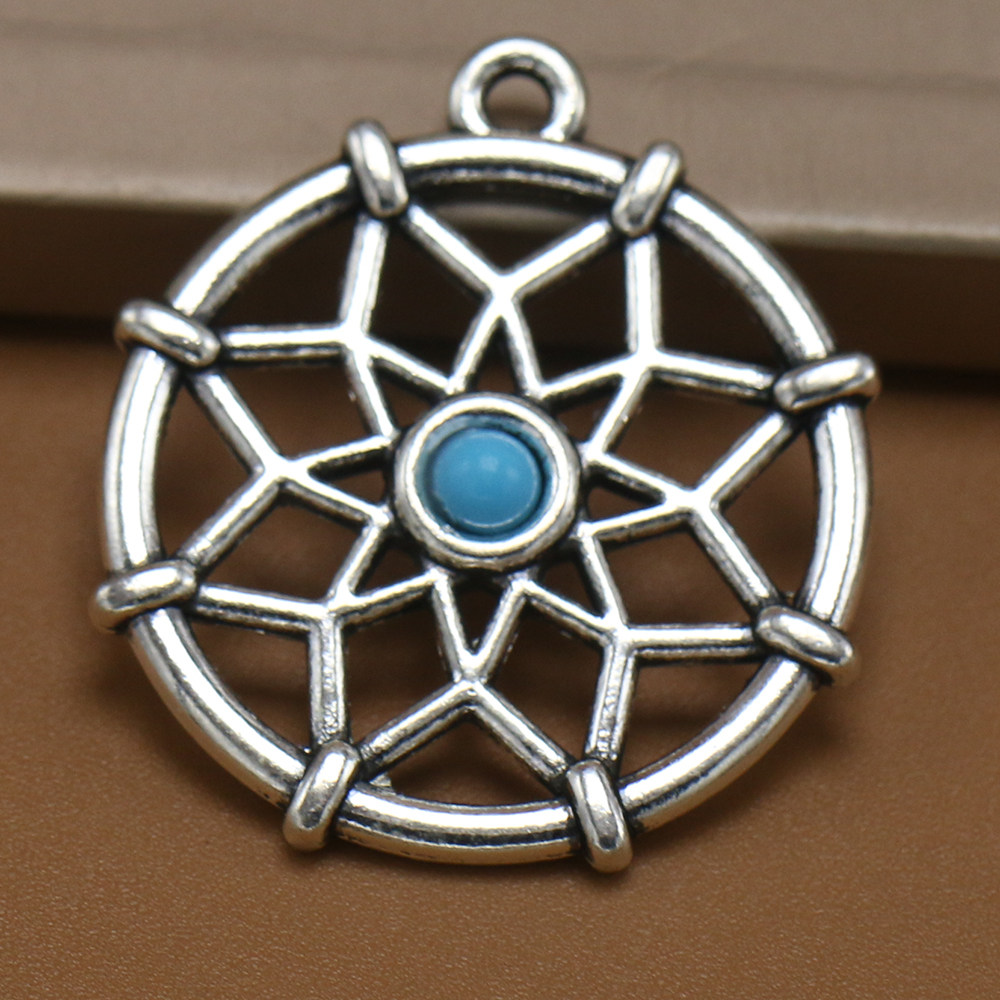 古银色合金饰品配饰 dream catch 绿松石捕梦网吊坠 diy饰品配件