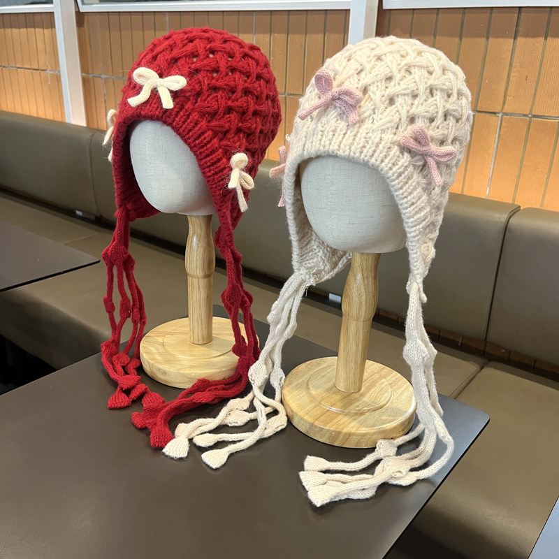 儿童帽子女孩秋冬女童毛线帽中大童针织帽护耳红色洋气时尚公主潮