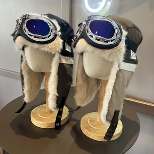 男女童帽子飞行员雷锋帽冬季东北护耳加绒防风镜加厚保暖拼接帽子