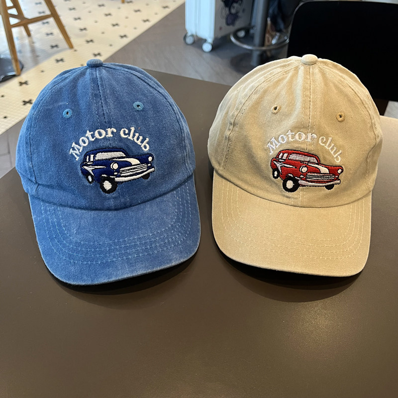 韩系汽车水洗牛仔软棉复古儿童鸭舌帽休闲百搭男童宝宝帽子时尚潮