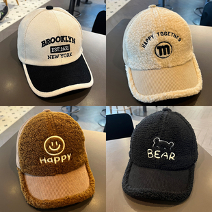 儿童帽子男童可爱小熊棒球帽保暖宝宝羊羔绒小孩厚款鸭舌帽秋冬季