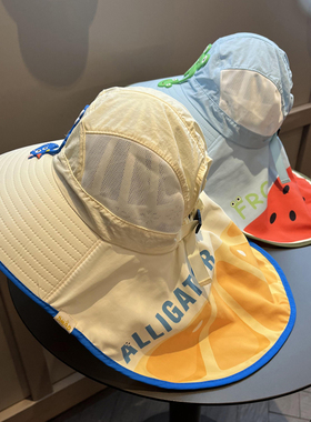 儿童遮阳帽大檐女童防晒字母披肩帽男宝宝渔夫帽沙滩速干太阳帽潮