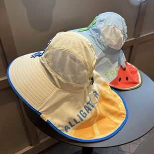 儿童遮阳帽大檐女童防晒字母披肩帽男宝宝渔夫帽沙滩速干太阳帽潮