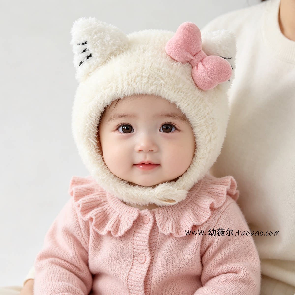 婴幼儿帽子保暖针织护耳毛绒帽女宝宝小月龄可爱毛线包头帽秋冬季