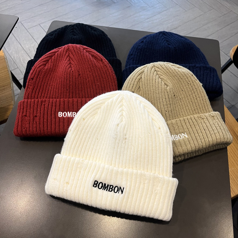 针织女童秋冬韩版字母时尚大童破洞风保暖街头男童厚款套头冷帽男