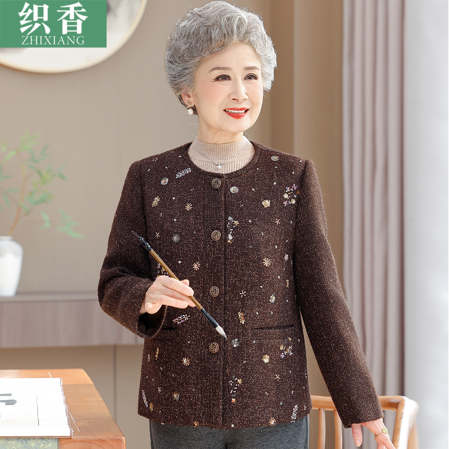 中老年人春装女奶奶装小香风外套60岁70洋气短款老年妈妈春秋衣服