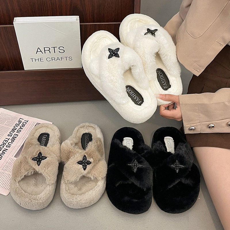 可爱网红软绵绵毛毛拖鞋女2025秋冬外穿时尚十字架居家交叉棉拖鞋,女鞋,毛毛鞋,淘宝优惠券,粉丝福利购,淘宝优惠卷