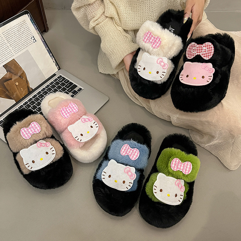 可爱毛绒绒卡通凯蒂小猫毛毛拖鞋