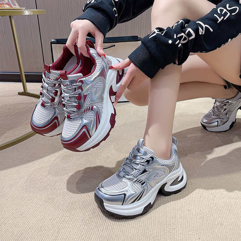 爆款老爹鞋女2026春季新款百搭厚底小个子增高网面透气休闲运动鞋