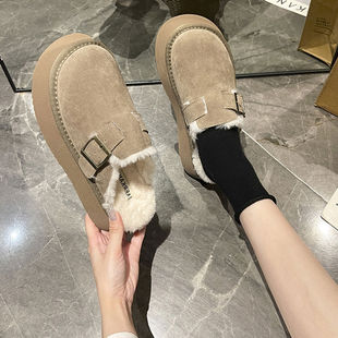 厚底毛毛勃肯鞋女半拖秋冬外穿2025新款懒人穆勒鞋加绒棉拖