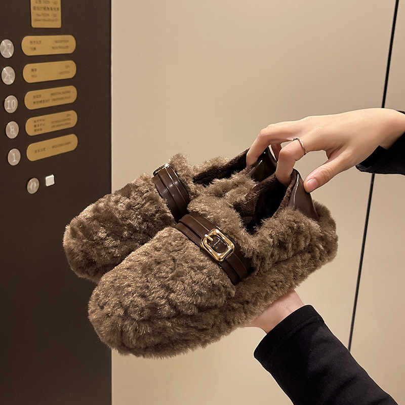 保暖毛毛鞋女厚底两穿2025冬季