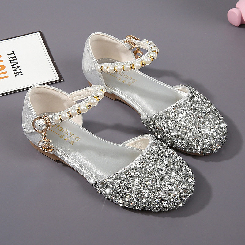 女童凉鞋夏季儿童平底鞋可爱韩版公主鞋圆头透气鞋防滑水晶软底鞋