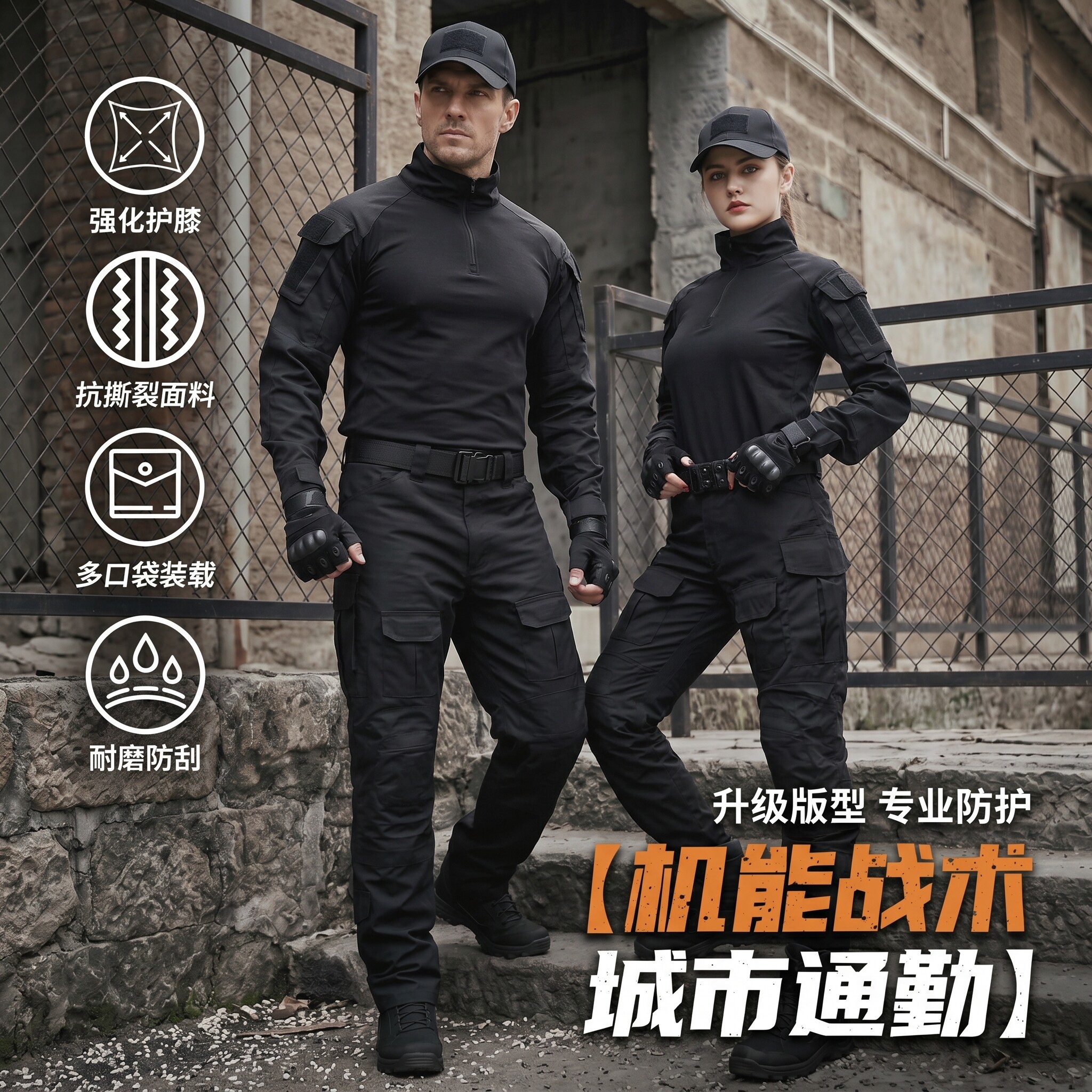 CS战术套装男女黑色户外训练服耐磨透气机能风作训服