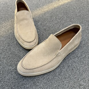 lp老钱风一脚蹬乐福鞋休闲商务圆头平底真皮反绒鞋子豆豆鞋男款