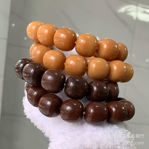 衡山南岳大庙文创天然老料菩提根巧克力色菩提根麦丽素桶珠菩提根