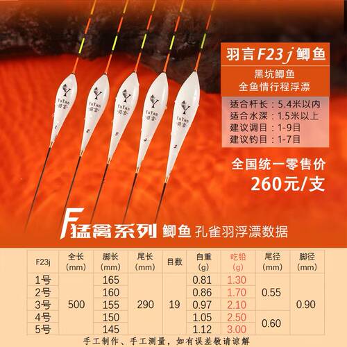 羽言浮漂F猛禽鲫鱼版F26j F23j鲫鱼浮漂黑坑鲫鱼抢鱼行程孔雀羽毛
