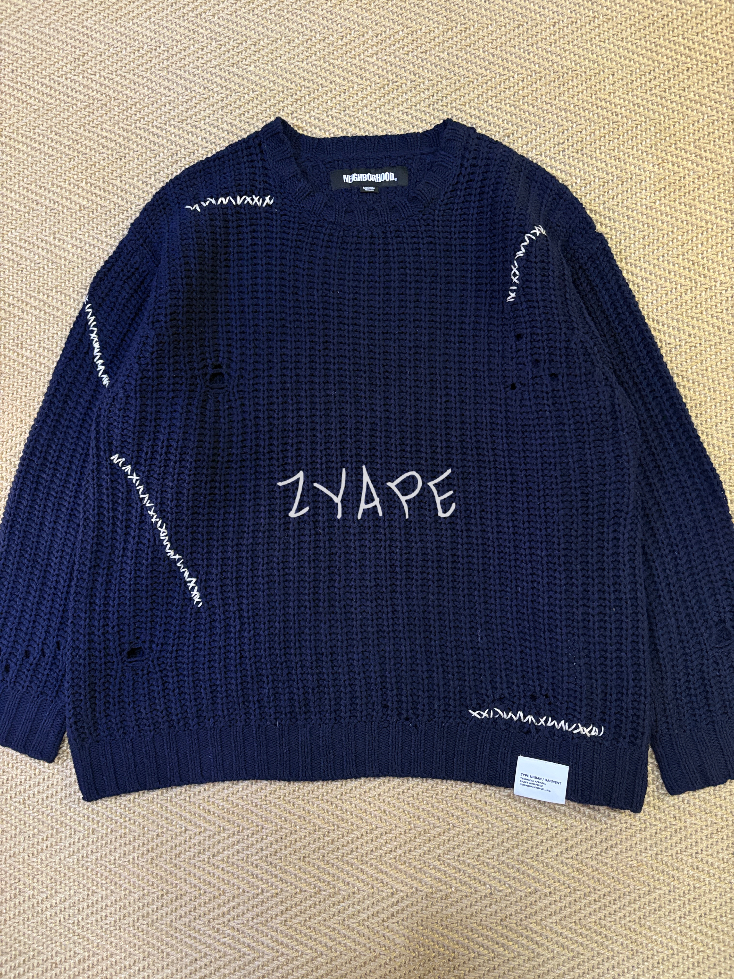 NEIGHBORHOOD SAVAGE CREWNECK NBHD做旧破坏针织毛衣24SS