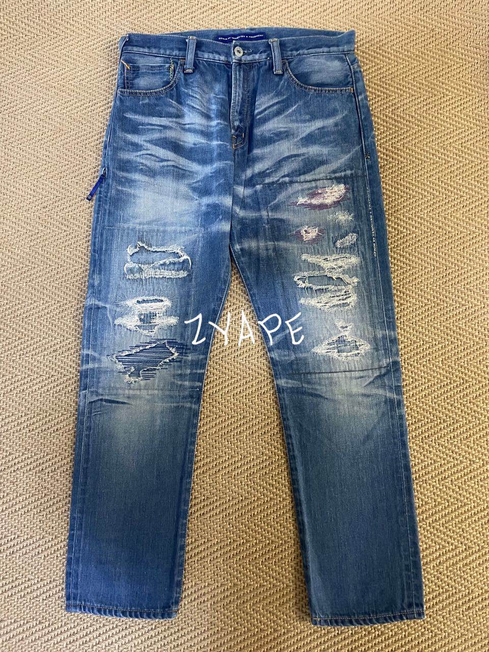 DENIM BY VANQUISH & FRAGMENT藤原浩水洗大破坏九分牛仔裤