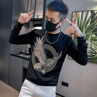 精神小伙卫衣男t恤上衣潮牌修身打底衫2024新款网红潮流痞帅长袖