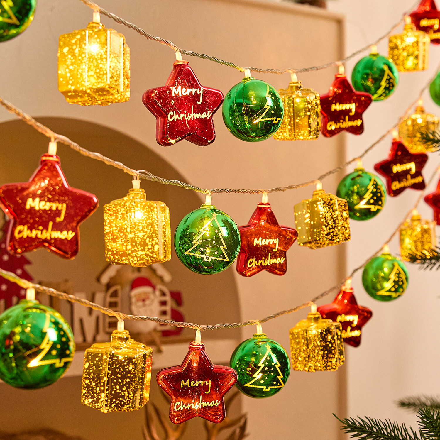 圣诞节发光圣诞球灯串装饰节日